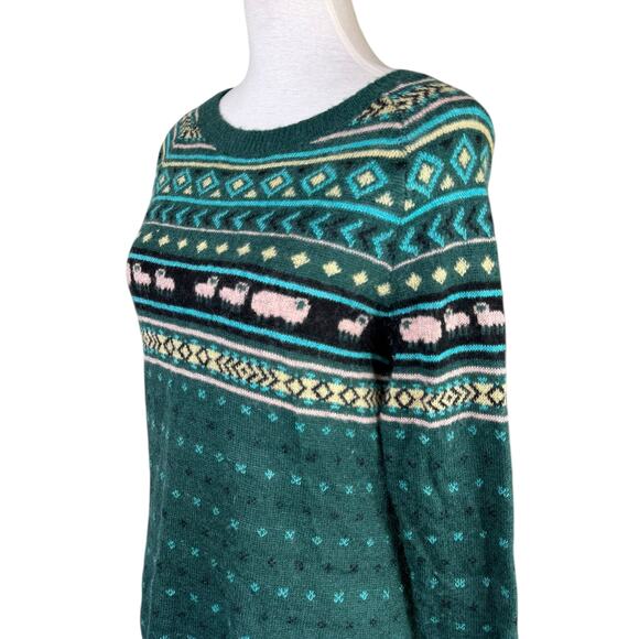 Woolrich Wool Mohair Blend Green Knit Sheep Print Pullover Sweater - Picture 5 of 13